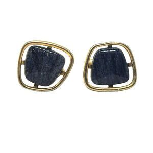 Hickock USA Blue Glitter Stone Gold Tone Cuff Links Set Vintage
